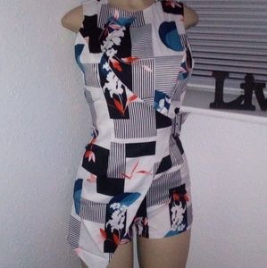 Striped Floral Print Sleeveless Romper